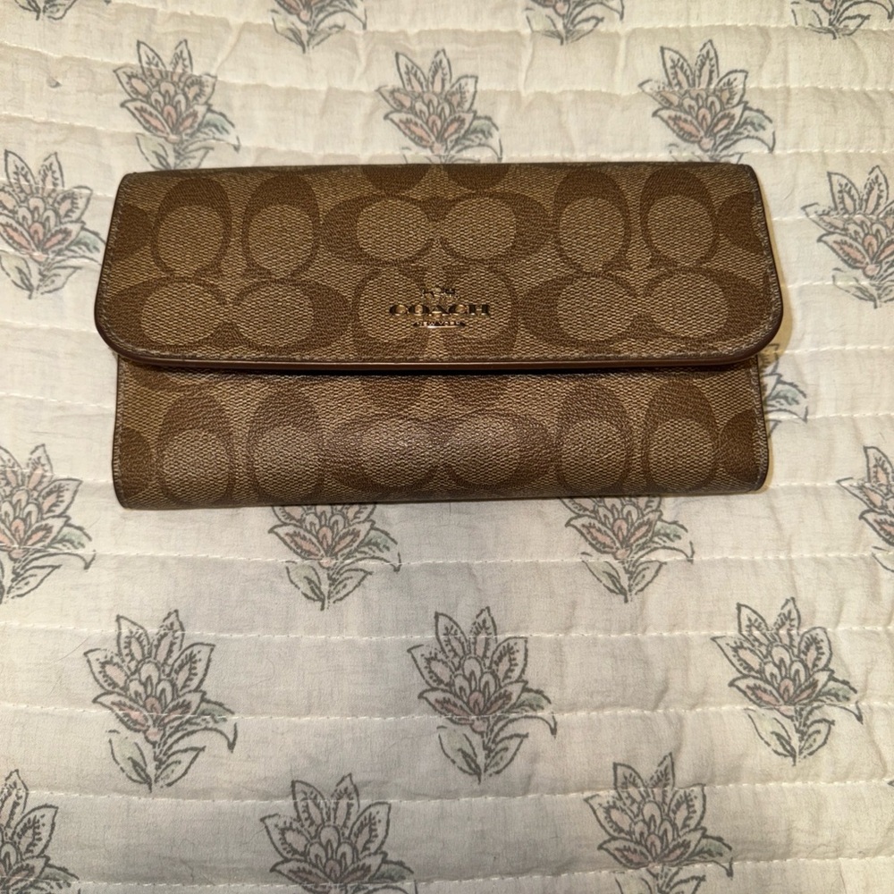 Coach Tan Signature Tri Fold Checkbook wallet